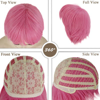 Short Pink Straight Synthetic Cosplay Wig with Bangs – Costume Wig for Women