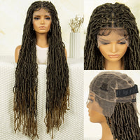 36 Inch Synthetic Braided Hair Wig Full Lace Ombre Colored Hair Wig for Black Women Box Braids Twisted Hairstyle Wigs