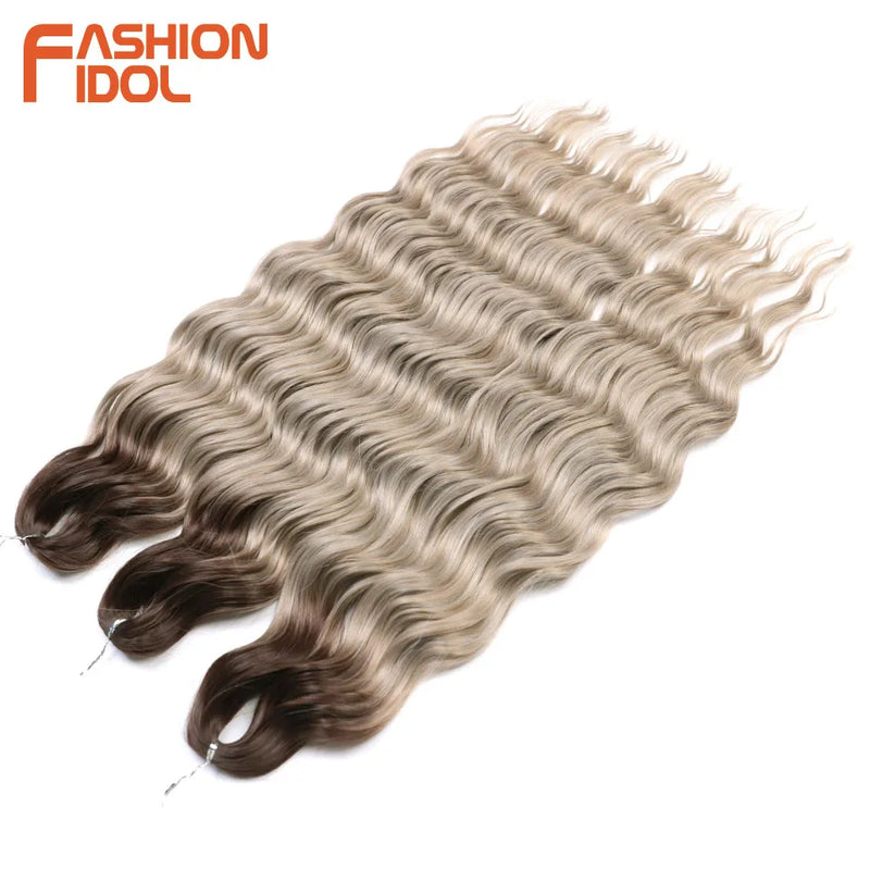 24 Inch Synthetic Hair Water Wave Braiding Hair Extensions Ombre Blonde Deep Wave Afro Curl Twist Crochet Hair for Women