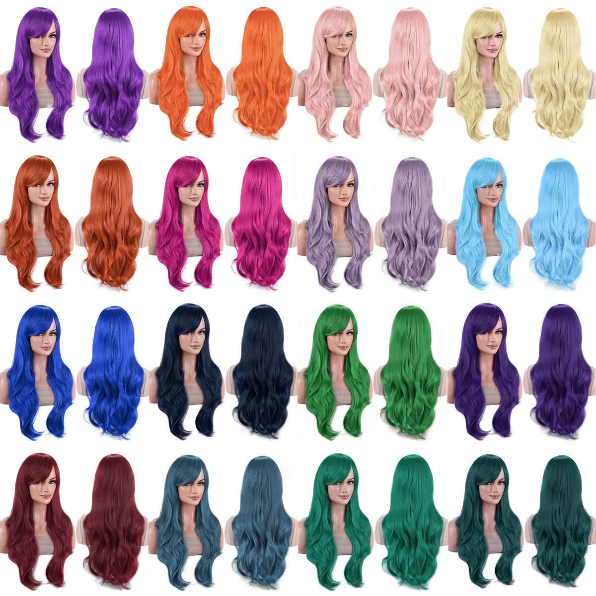 70cm Long Colorful Synthetic Hair Water Wavy Cosplay Wigs with Bangs Costume Wig for Women