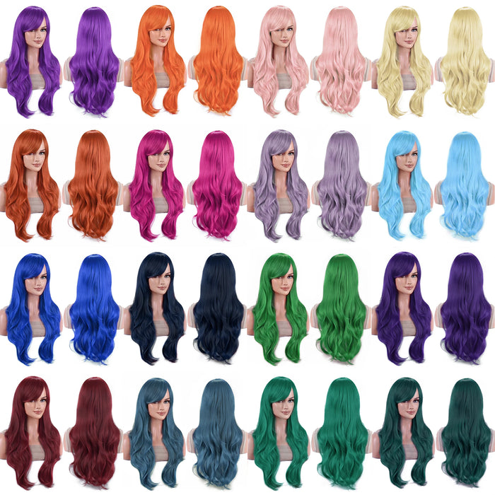 70cm Long Colorful Synthetic Hair Water Wavy Cosplay Wigs with Bangs Costume Wig for Women