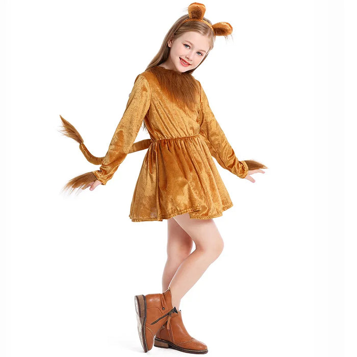 Girls Lion Costume Dress – Kids Animal Party Outfit for Halloween & Stage Show