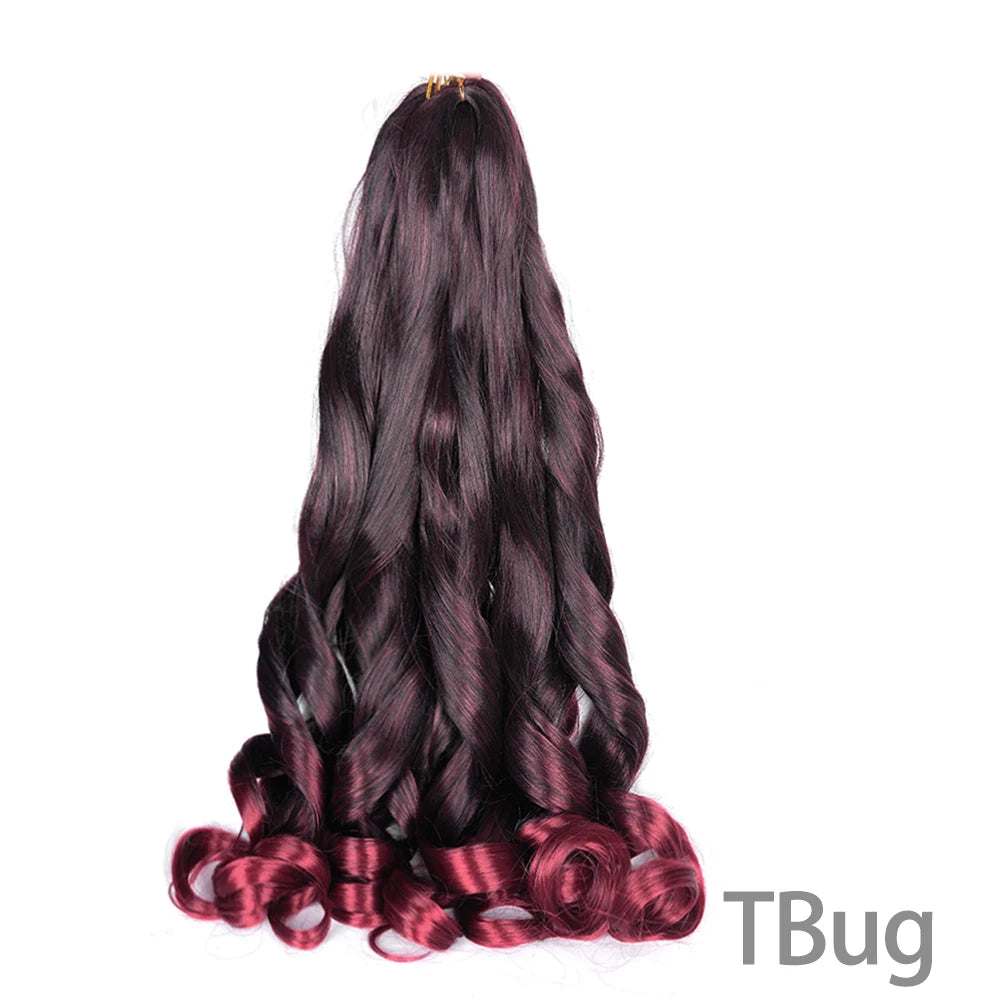 1B/Pink 24" Synthetic French Curly Braiding Hair Pre Stretched Loose Wavy Spiral Curl Crochet Braids Hair Extensions for Women