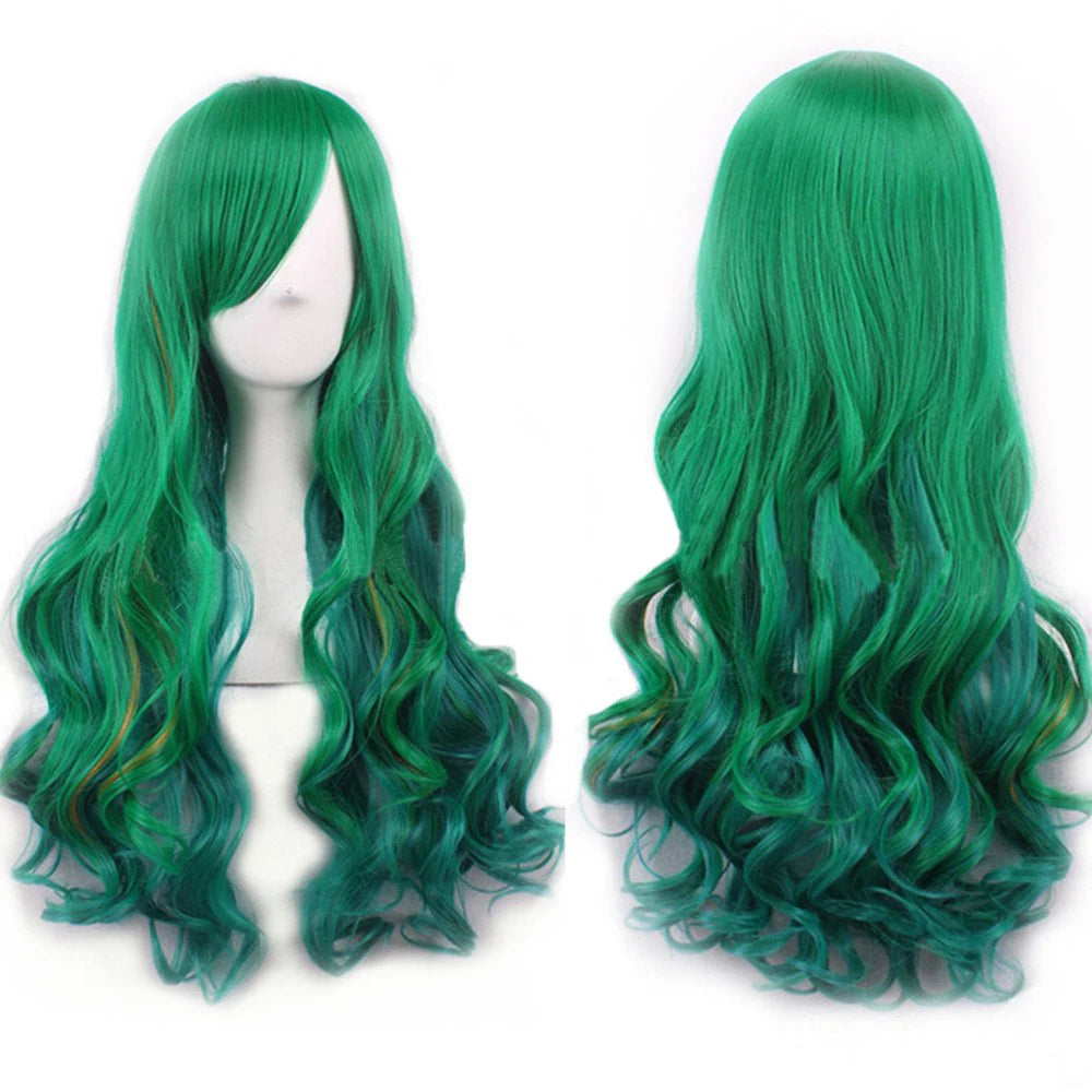 Synthetic Hair Ombre Cosplay Wigs with Bangs Green Costume Lolita Wig