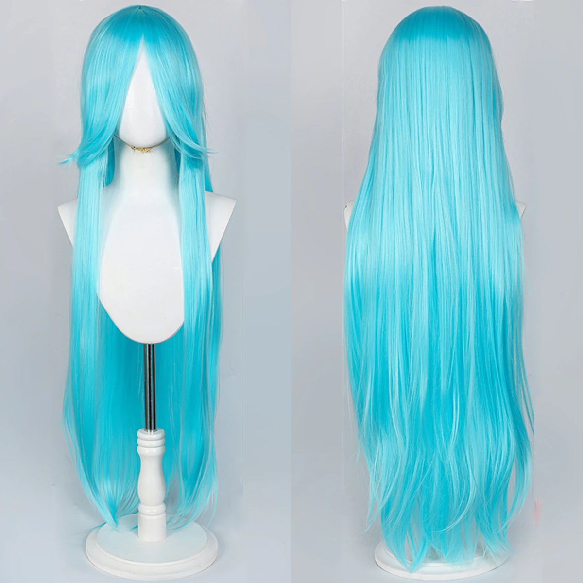 100cm Long Straight Synthetic Wig with Bangs – Pink Purple Cosplay Wig for Women