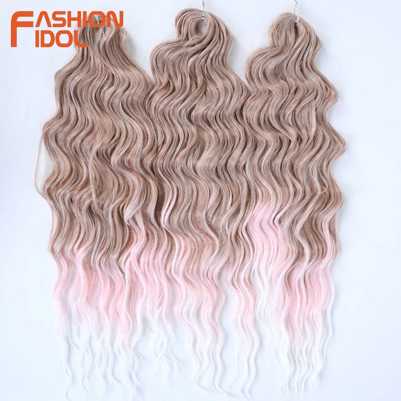 24 Inch Synthetic Hair Water Wave Braiding Hair Extensions Ombre Blonde Deep Wave Afro Curl Twist Crochet Hair for Women