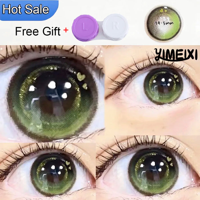 YIMEIXI 2Pcs New Colored Lenses Myopia Prescription Green Eyes Contacts Lens