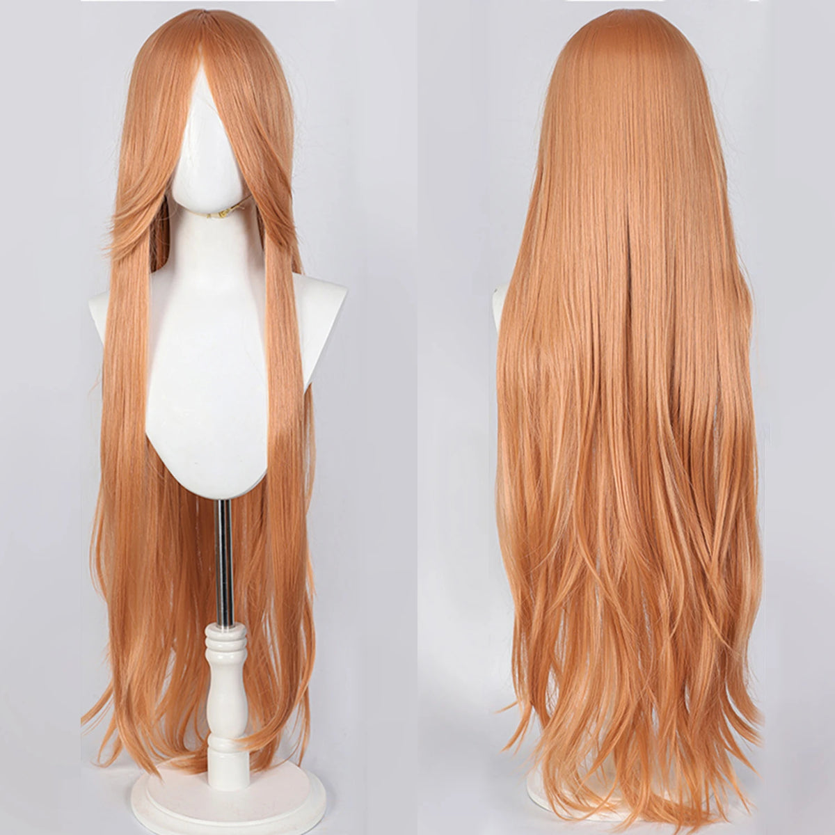 100cm Long Straight Synthetic Wig with Bangs – Pink Purple Cosplay Wig for Women