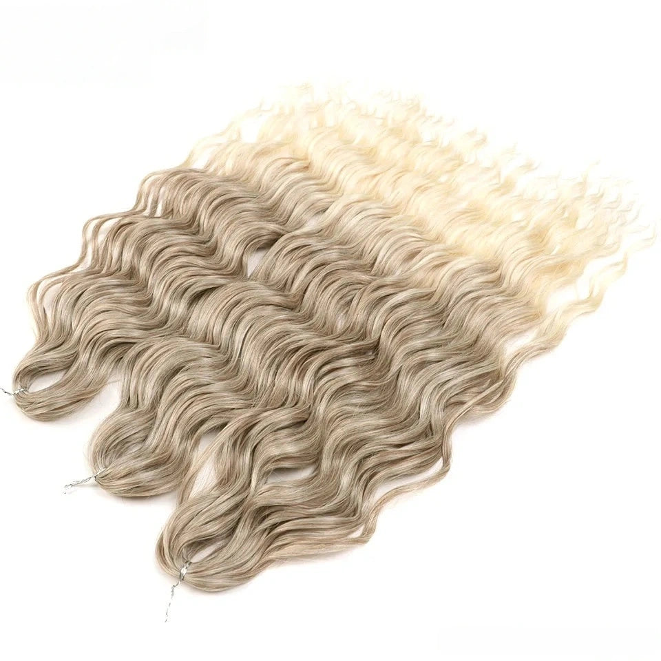 Water Wave Ombre Blonde Braiding Hair Extensions – Deep Wave Afro Curl Crochet for Women