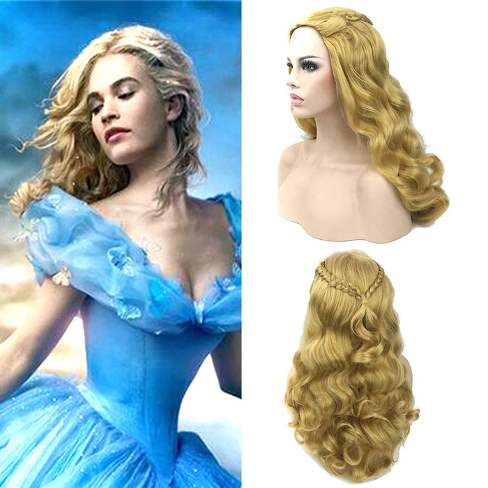 Soowee Synthetic Hair Yellow Cinderella Cartoon Characters Cosplay Wig Party Costume Wigs for Halloween & Christmas