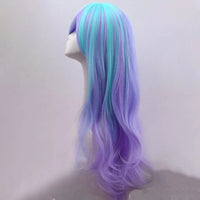 Synthetic Hair Long Wavy Cosplay Wig with Bangs Purple Blue Ombre Costume Lolita Wigs