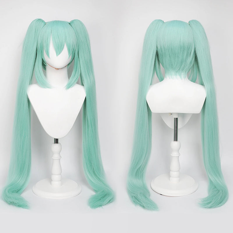 Anime Cosplay Wig, 110cm Double Ponytail Synthetic Fiber Blue Green Wig, Halloween, Christmas