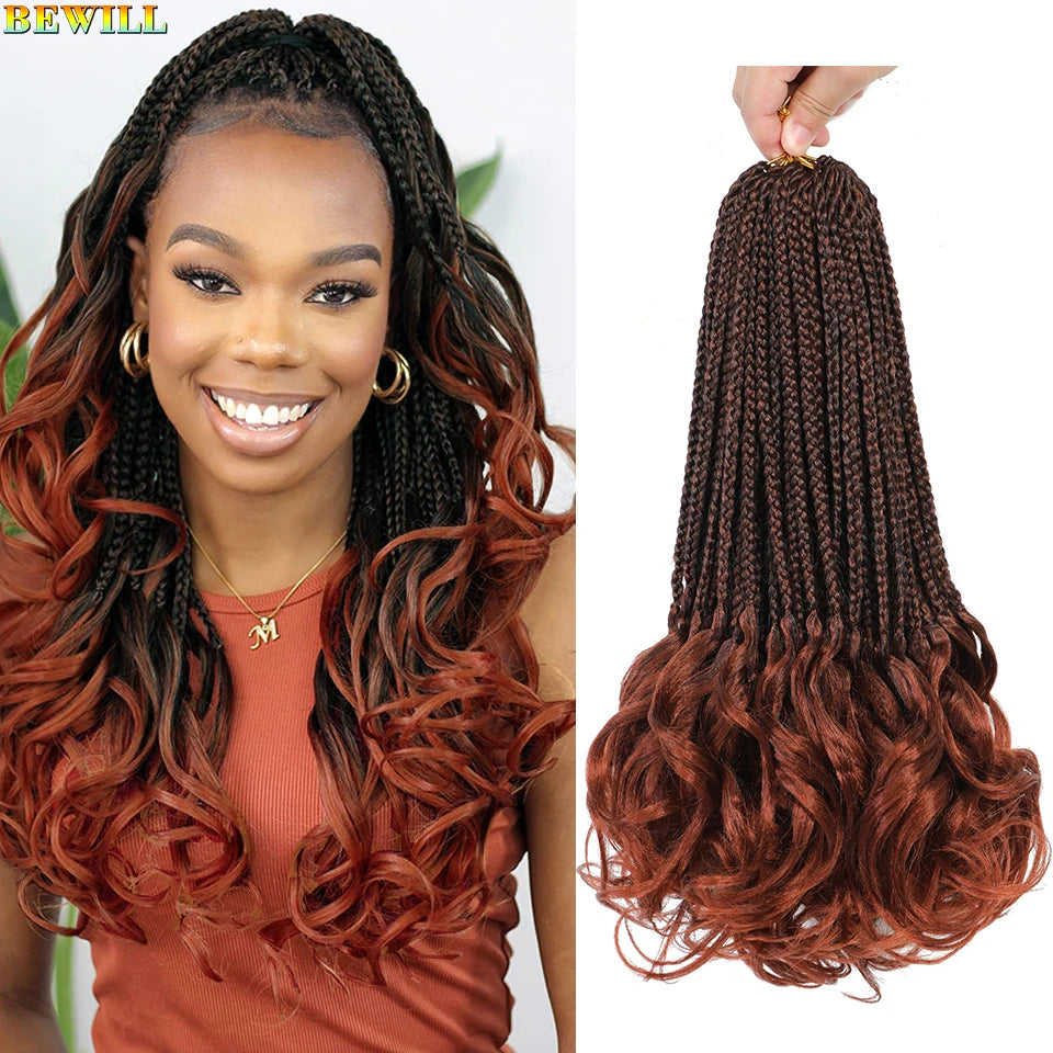 14’’ Synthetic French Curls Crochet Hair Braids Kid-Friendly Ombre Brown to Blonde French Curl Box Braids with Bouncy Curly Ends