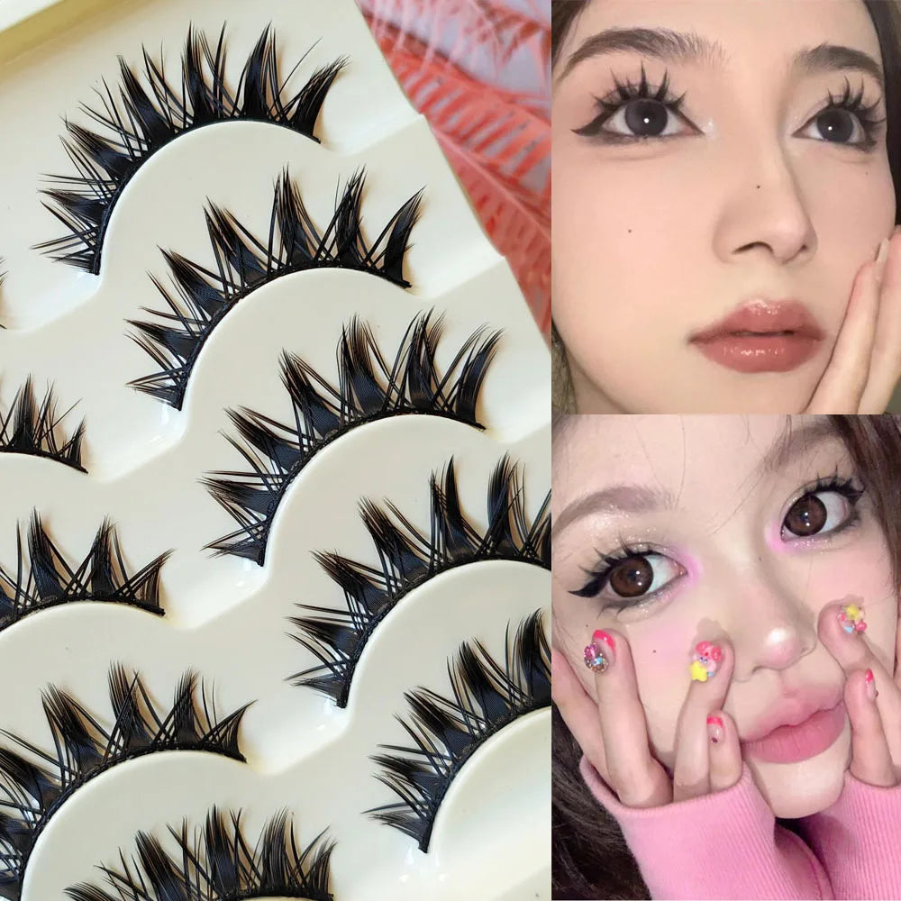 5 Pairs Natural Long Cat Eye False Eyelashes Cosplay Makeup Cross Strip Eye Lashes Handmade Manga Lashes Extension