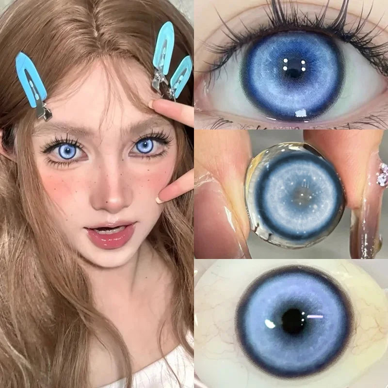 KSSEYEY Helloween Hot Selling 2pcs Colored Contact Lenses Green Eye Lens Yearly Cosplay Blue Makeup Degree 0 to -8.00 Anime Lens