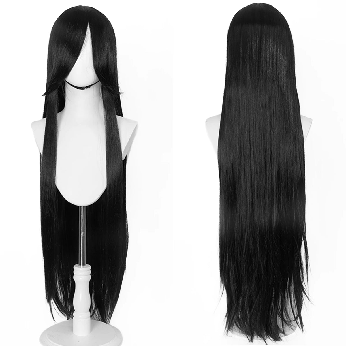 100cm Long Straight Synthetic Wig with Bangs – Pink Purple Cosplay Wig for Women