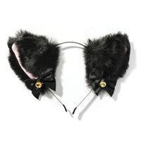 Cat Ears Headband for Women Girls Lace Bow Necklace Plush Bell Hairband Cosplay Masquerade-Party Costume Hair Accessories