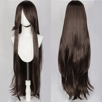 100cm Long Straight Synthetic Wig with Bangs – Pink Purple Cosplay Wig for Women