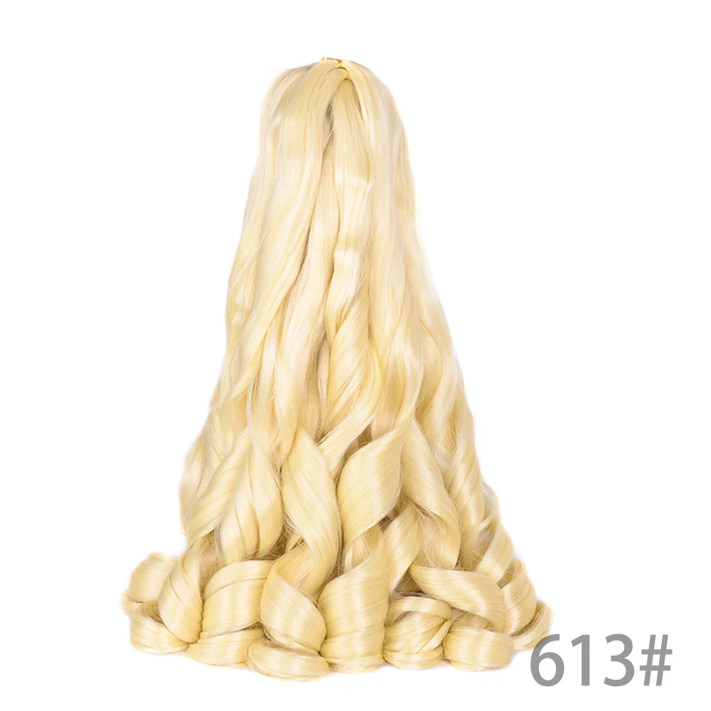 1B/Pink 24" Synthetic French Curly Braiding Hair Pre Stretched Loose Wavy Spiral Curl Crochet Braids Hair Extensions for Women