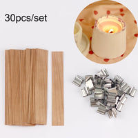 30pcs Wooden Candle Wicks Candle Making Set Wicks with Clip Base  Naturally Smokeless Wood Core for DIY Candle Jar Making Tools