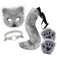 5-Piece Faux Fur Fox Tail Costume Set – Mask, Plush Paw Gloves & Collar for Cat / Wolf Cosplay