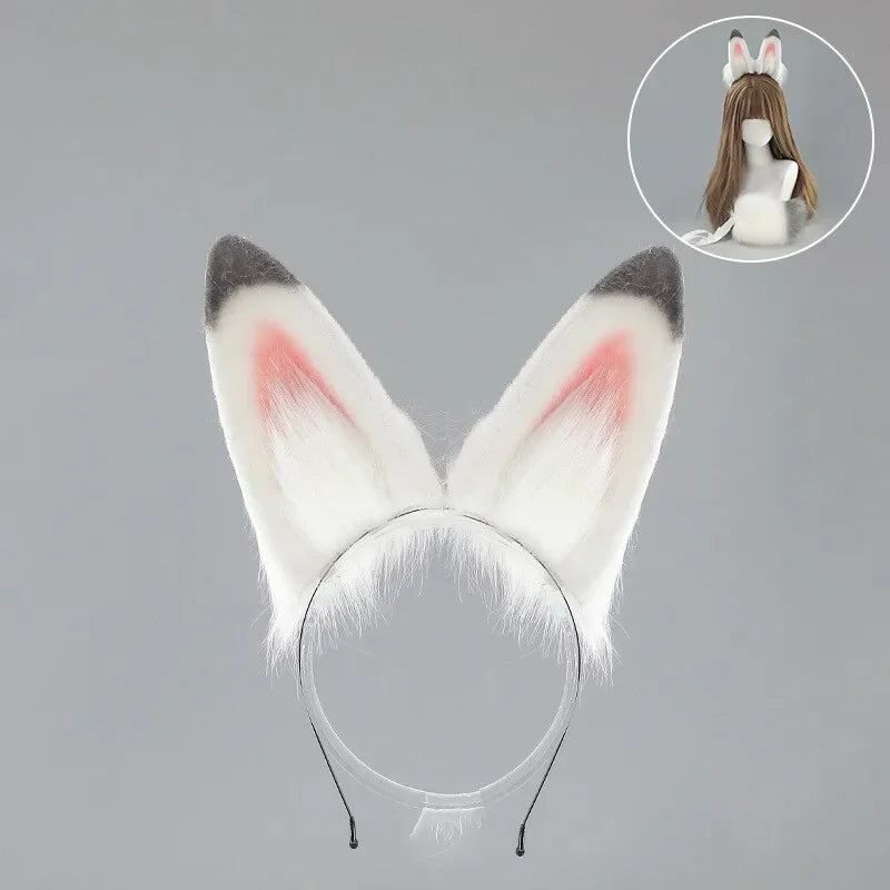 Furry Bunny Ears Headband Lolita Realistic Tail Set Cute Plush Cosplay Animal Tail Props Party Animal Tails Cosplay Costume