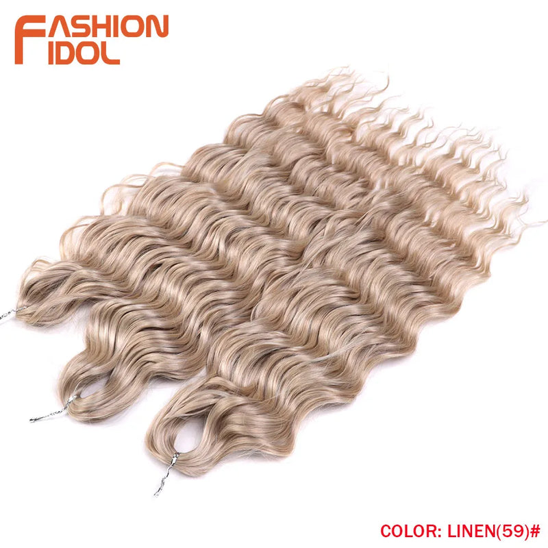24 Inch Synthetic Hair Water Wave Braiding Hair Extensions Ombre Blonde Deep Wave Afro Curl Twist Crochet Hair for Women