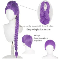 Anime Inspired Purple Braided Ponytail Wig – Long High Ponytail Cosplay Wig with Bangs Synthetic Hair