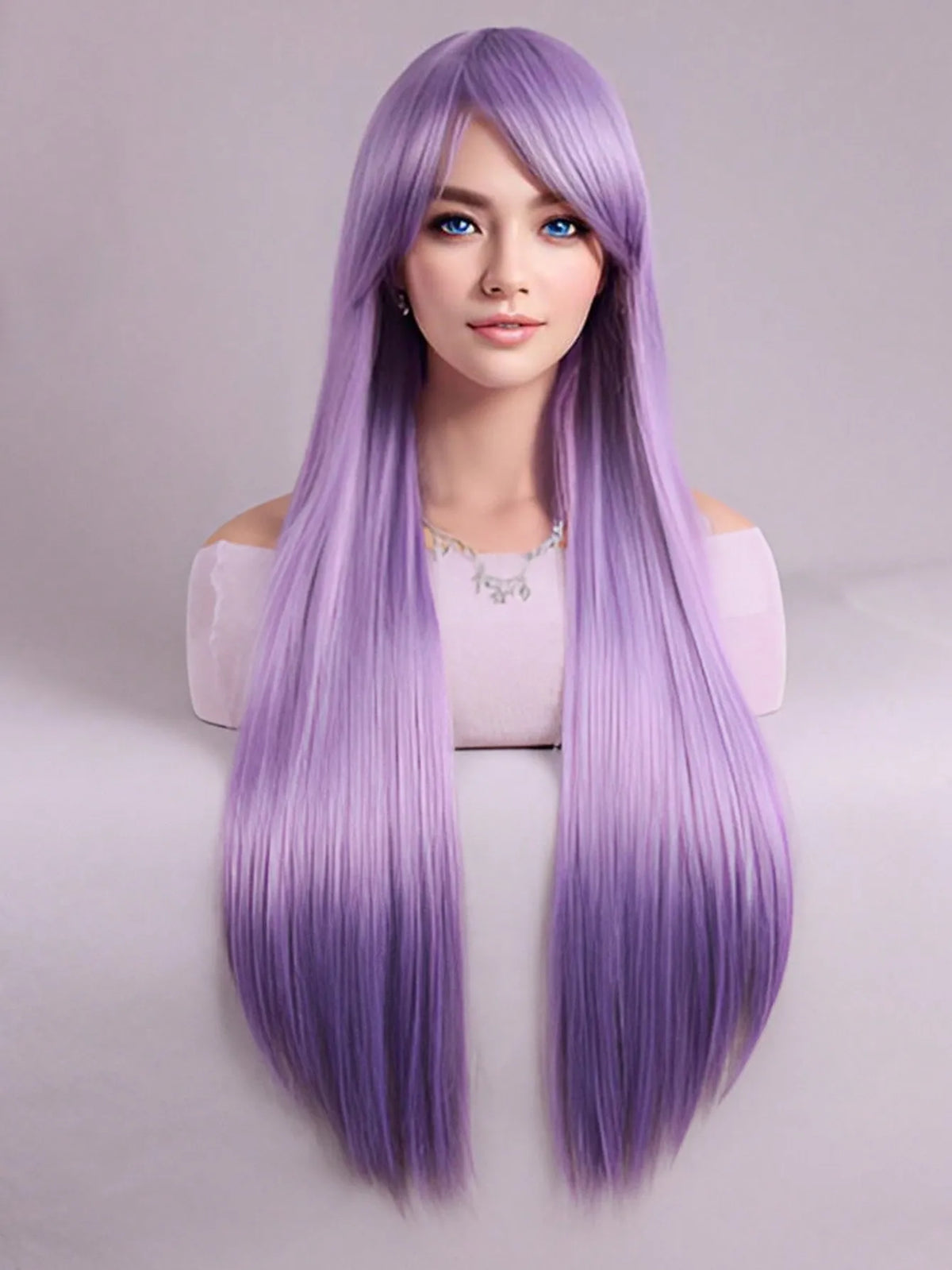 Lavender Wig with Bangs – Long Straight Heat Resistant Synthetic Wig for Women, Daily Wear & Party