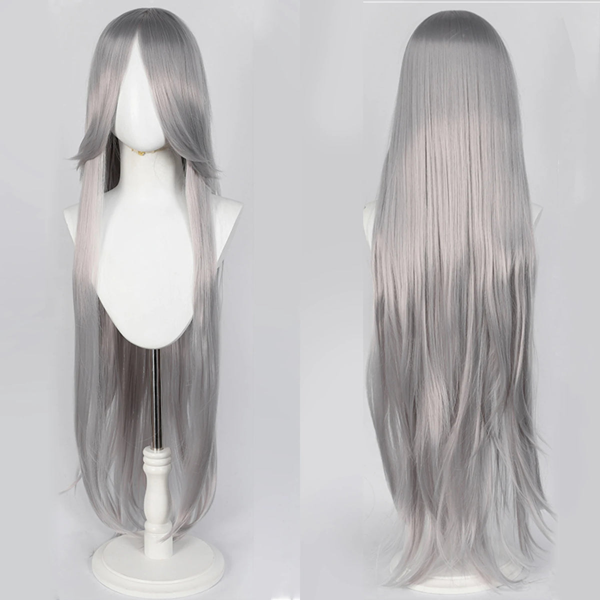 100cm Long Straight Synthetic Wig with Bangs – Pink Purple Cosplay Wig for Women