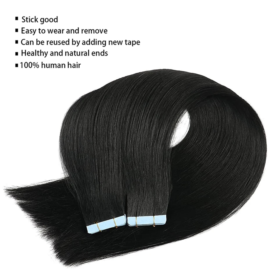 Straight Tape-In Human Hair Extensions – 20, 40 or 60 Pieces