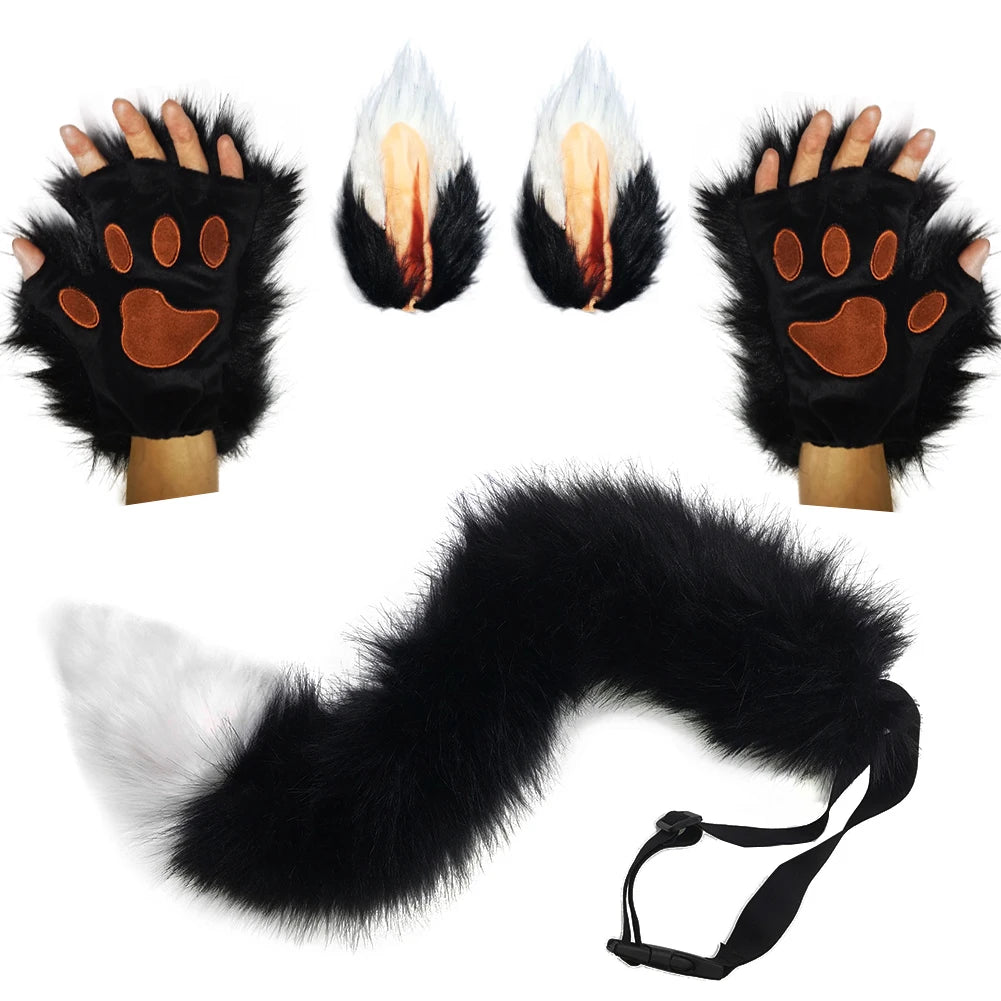 Kawaii Fox Ears & Plush Tail with Cute Paw Set – Soft Anime-Style Cosplay Accessories Kemonomimi Set