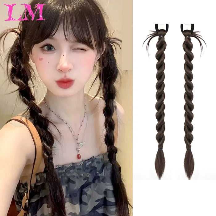 LM Synthetic Bubble Twist Ponytail High Elastic Wig Woman Hair Side Natural Lantern Braid Black Hous tail Hairpiece