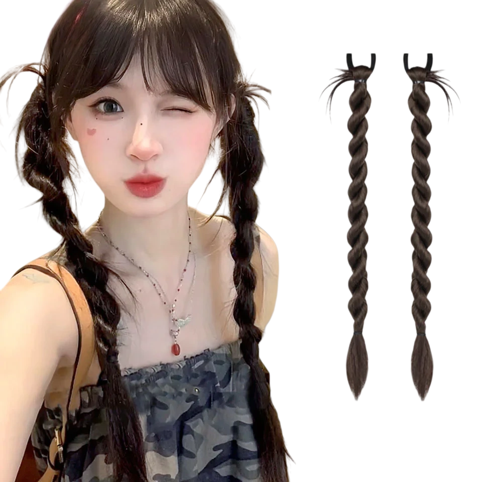LM Synthetic Bubble Twist Ponytail High Elastic Wig Woman Hair Side Natural Lantern Braid Black Hous tail Hairpiece