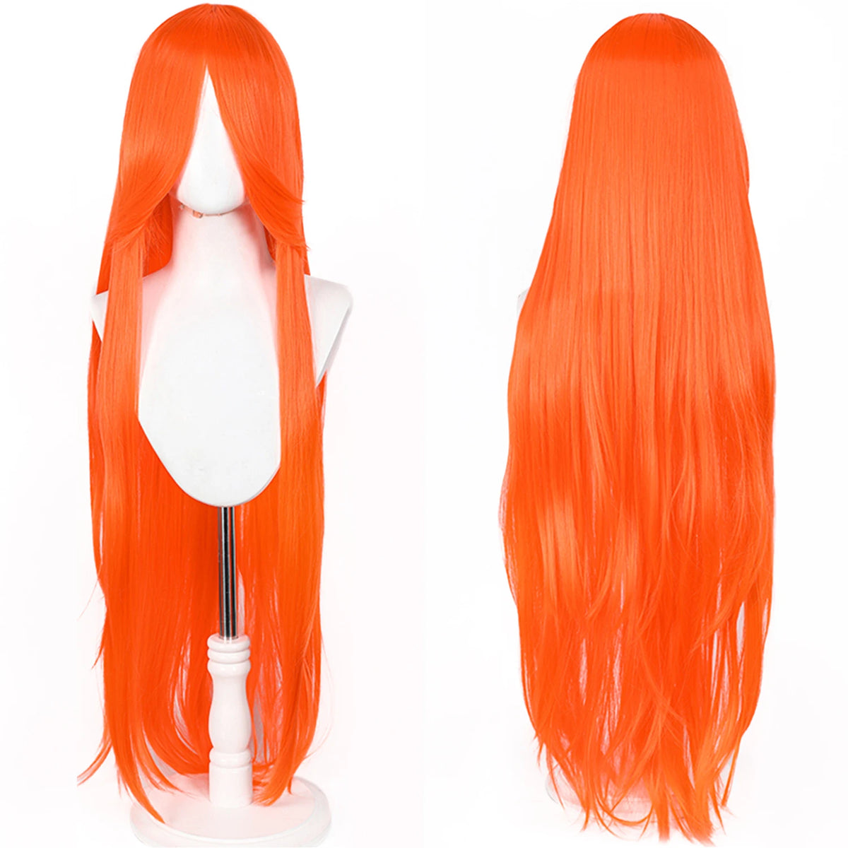 100cm Long Straight Synthetic Wig with Bangs – Pink Purple Cosplay Wig for Women