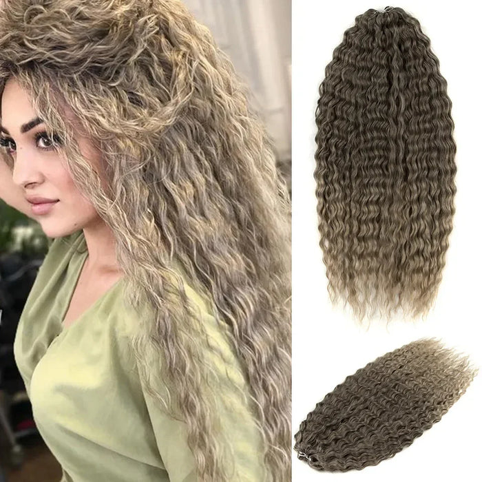 22 Inch Ombre Blonde Rainbow Water Wave Crochet Hair – 300g Synthetic Curly Braiding Extensions