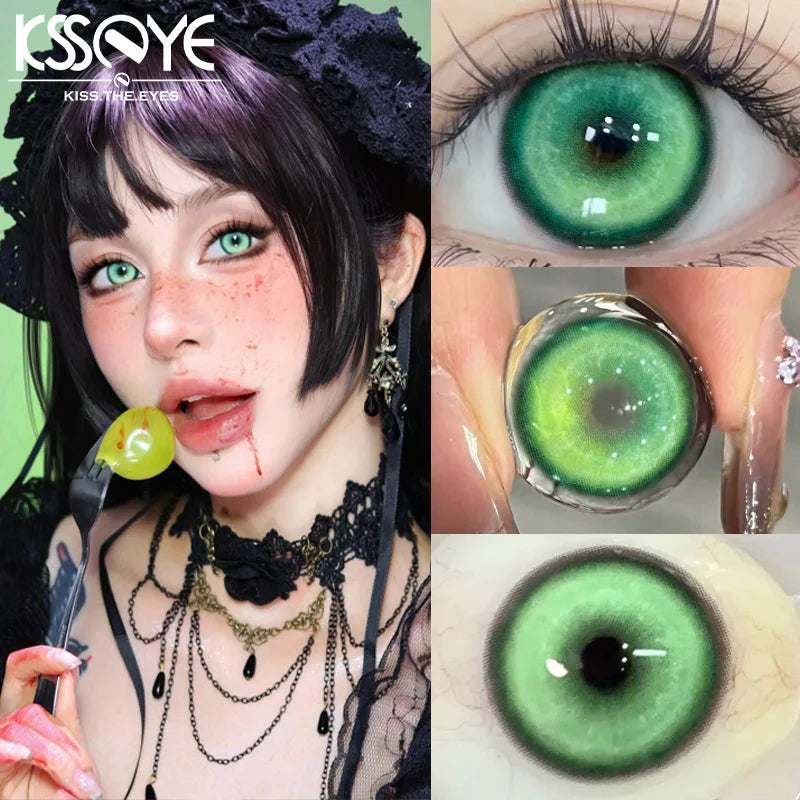 KSSEYEY Helloween Hot Selling 2pcs Colored Contact Lenses Green Eye Lens Yearly Cosplay Blue Makeup Degree 0 to -8.00 Anime Lens