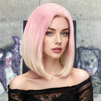 Vibrant Pink to Gold Gradient Shoulder-Length Layered Straight Bob Wig Smooth Silky Chic Street Style synthetic wig