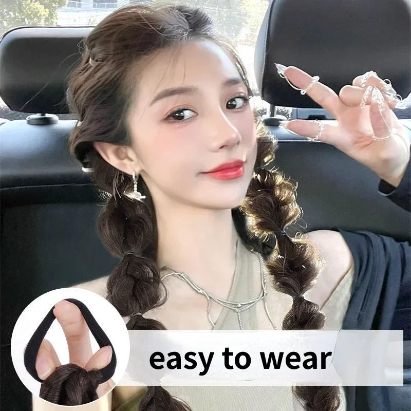 2pcs/set Synthetic Bubble Twist Ponytail High Elastic Wig Woman Style Hair Side Natural Lantern Braid Black Hous Tail Hairpiece