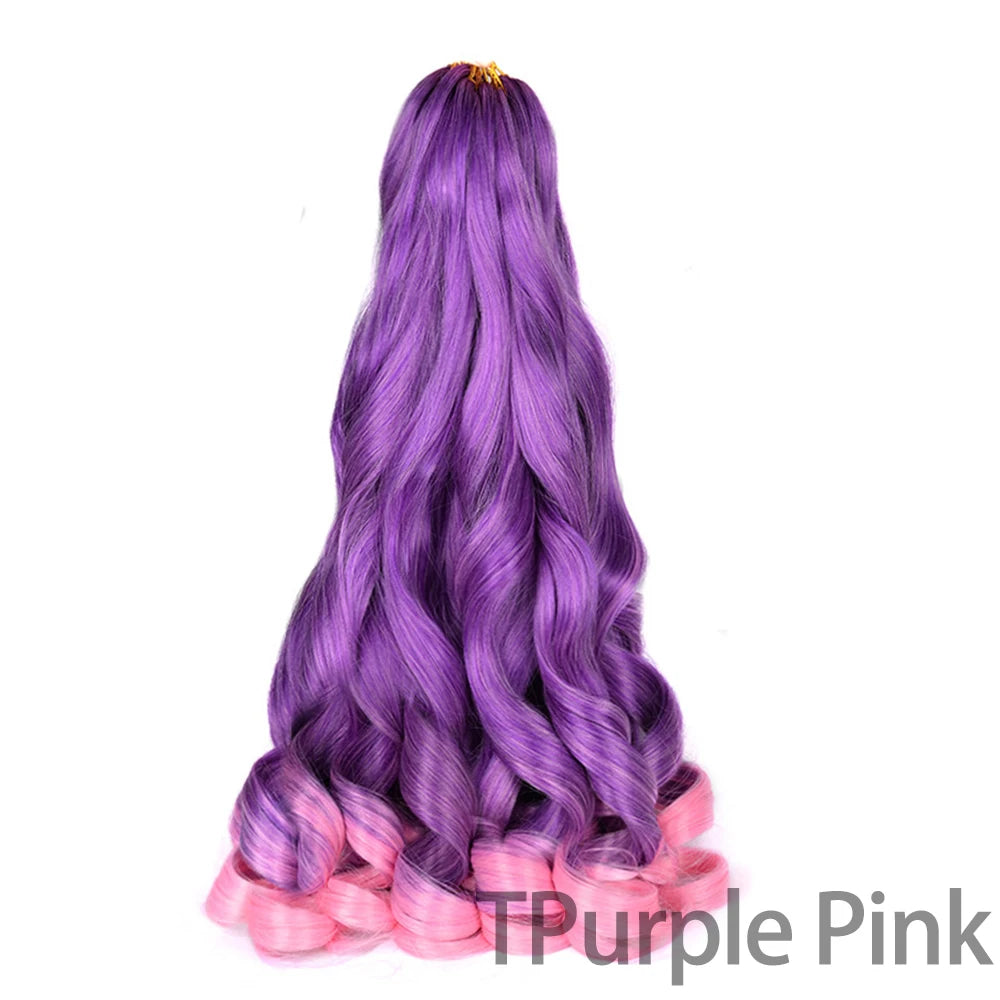 1B/Pink 24" Synthetic French Curly Braiding Hair Pre Stretched Loose Wavy Spiral Curl Crochet Braids Hair Extensions for Women