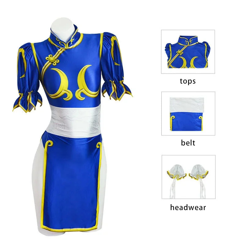 Blue Chinese Qipao Costume Dress – 7PCS Kung-Fu Party Outfit