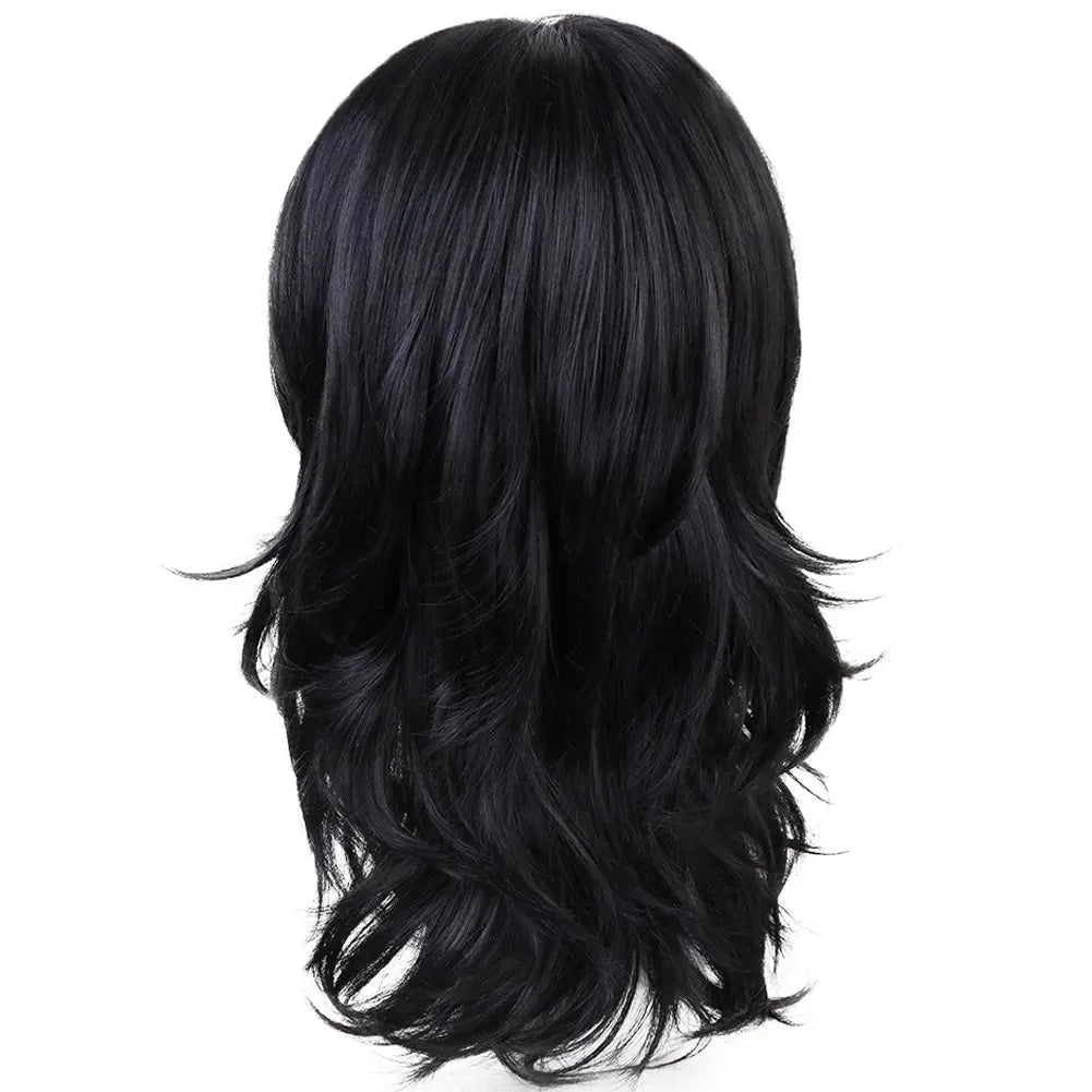 Cosplay Wig Long Wavy Bangs Synthetic Hair Black Wigs For Women Men Dress Up Wig For Anime Costume Party Wig For Halloween Wig