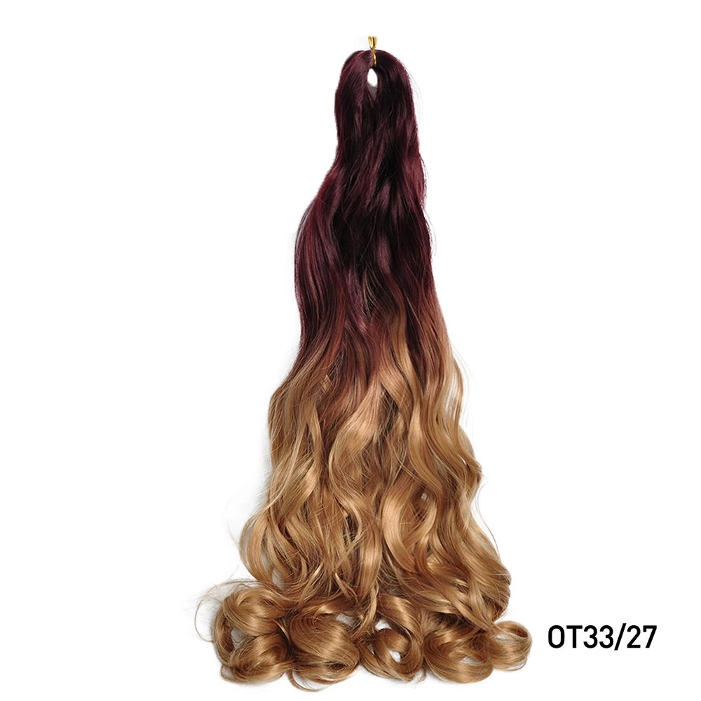 1B/Pink 24" Synthetic French Curly Braiding Hair Pre Stretched Loose Wavy Spiral Curl Crochet Braids Hair Extensions for Women