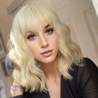 14inch Short Wavy Bob Synthetic Wig with Air Bangs Heat Resistance Shoulder Length Curled Wigs for Daily Use Cosplay for Women