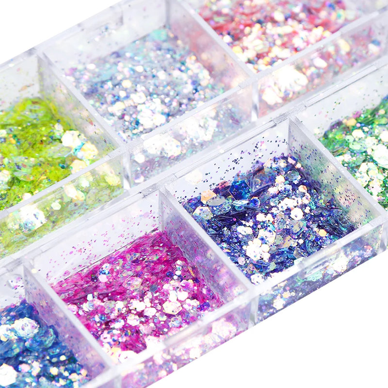 Mirror Iridescent Mixed Hexagon Nail Glitter Sequins Holographic Spangles Flakes Nail Art Powder Gel Polish Manicure Accessories