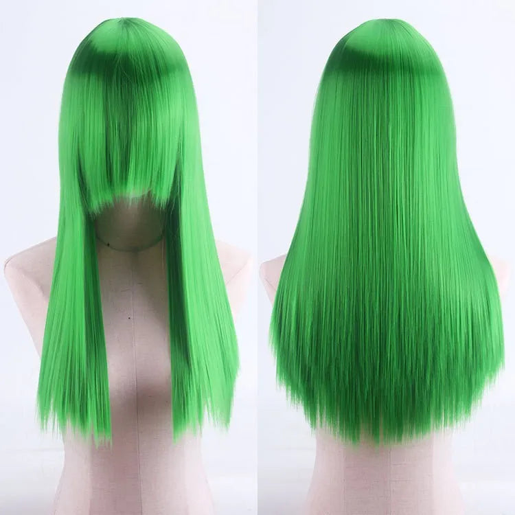 Cosplay Synthetic Wig 60cm Long Straight Curly Hairpiece Thickened High Temp Fiber Rainbow Color Rose Cap Party Halloween
