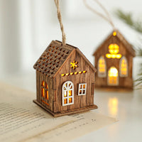 Christmas LED Light Wooden House Luminous Cabin Christmas Decorations Home Decor Night Lamp Pendant Prop LED Candle Gift