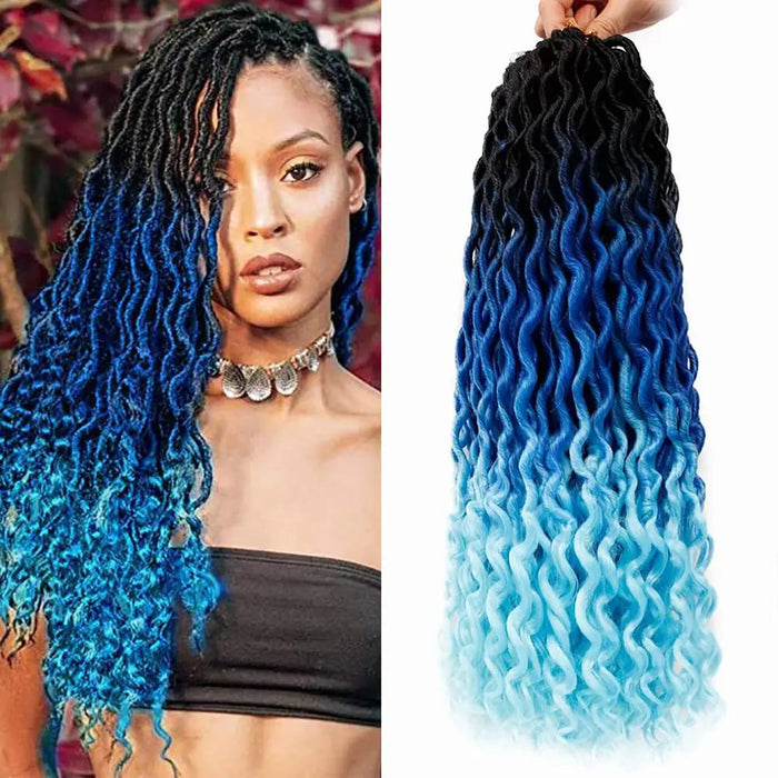 Curly Faux Locs Crochet Hair for Black Women 20In New Goddess Locs Crochet Hair With Curly Ends Ombre Blue Wavy Faux Locs Synthe