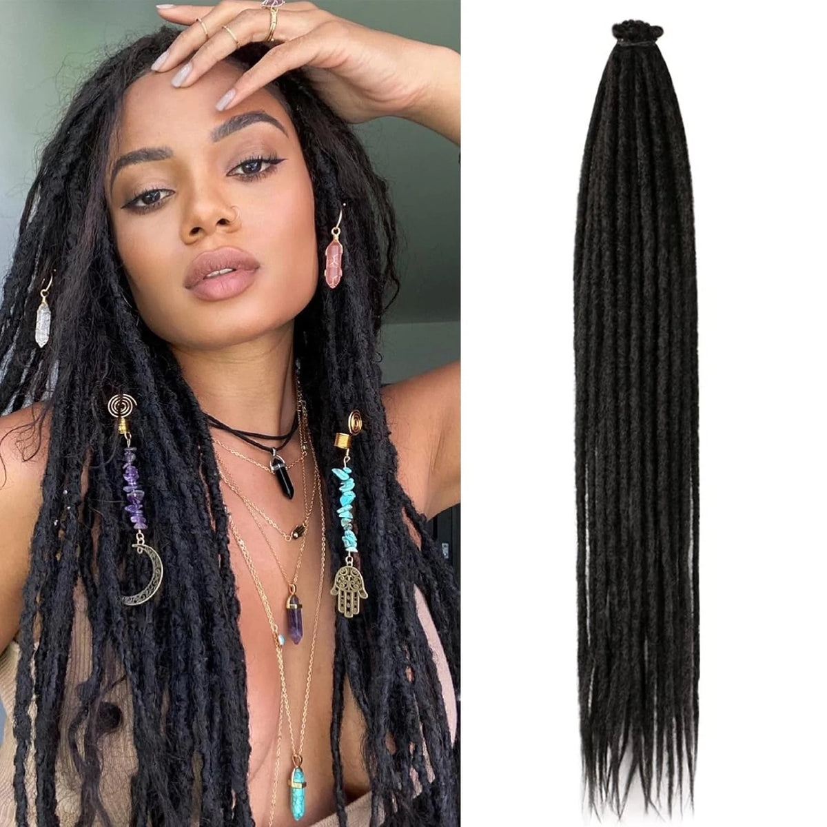 24 Inch Synthetic Dreadlock Extensions – 5 Strands/Pack Handmade Crochet Hair