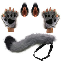 Kawaii Fox Ears & Plush Tail with Cute Paw Set – Soft Anime-Style Cosplay Accessories Kemonomimi Set